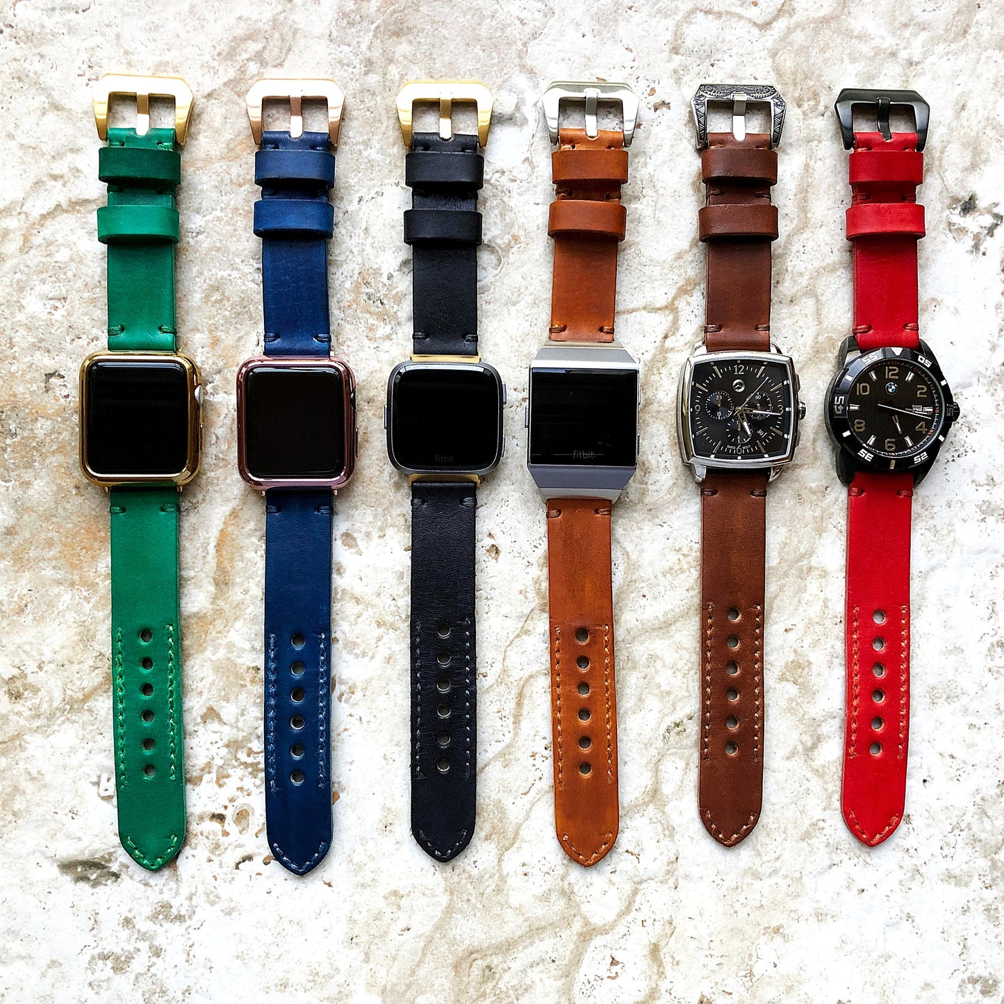 Police Badge Band 22mm 24mm 25mm Embossed Genuine Leather Compatible with Apple Watch Fitbit Versa 2 3 4 Sense 2 Ionic Handmade Strap