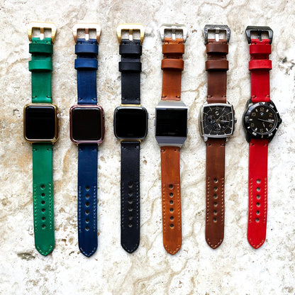 Green Band 22mm 24mm 25mm Leather Handmade Strap Compatible with Apple Ultra 8 7 SE 6 5 4 3 2 1 Watch Fitbit Versa 2 3 4 Sense 2 Ionic
