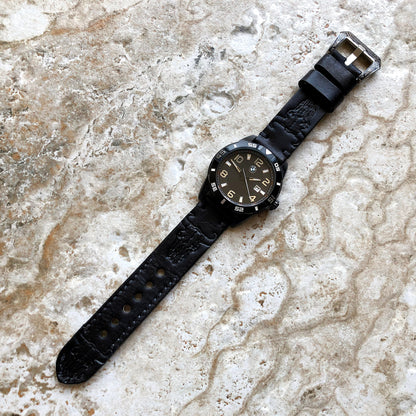 Buffalo Skull Band 22mm 24mm 25mm Tooled Embossed Genuine Leather Compatible with Apple Watch Fitbit Versa 2 3 4 Sense 2 Ionic Strap