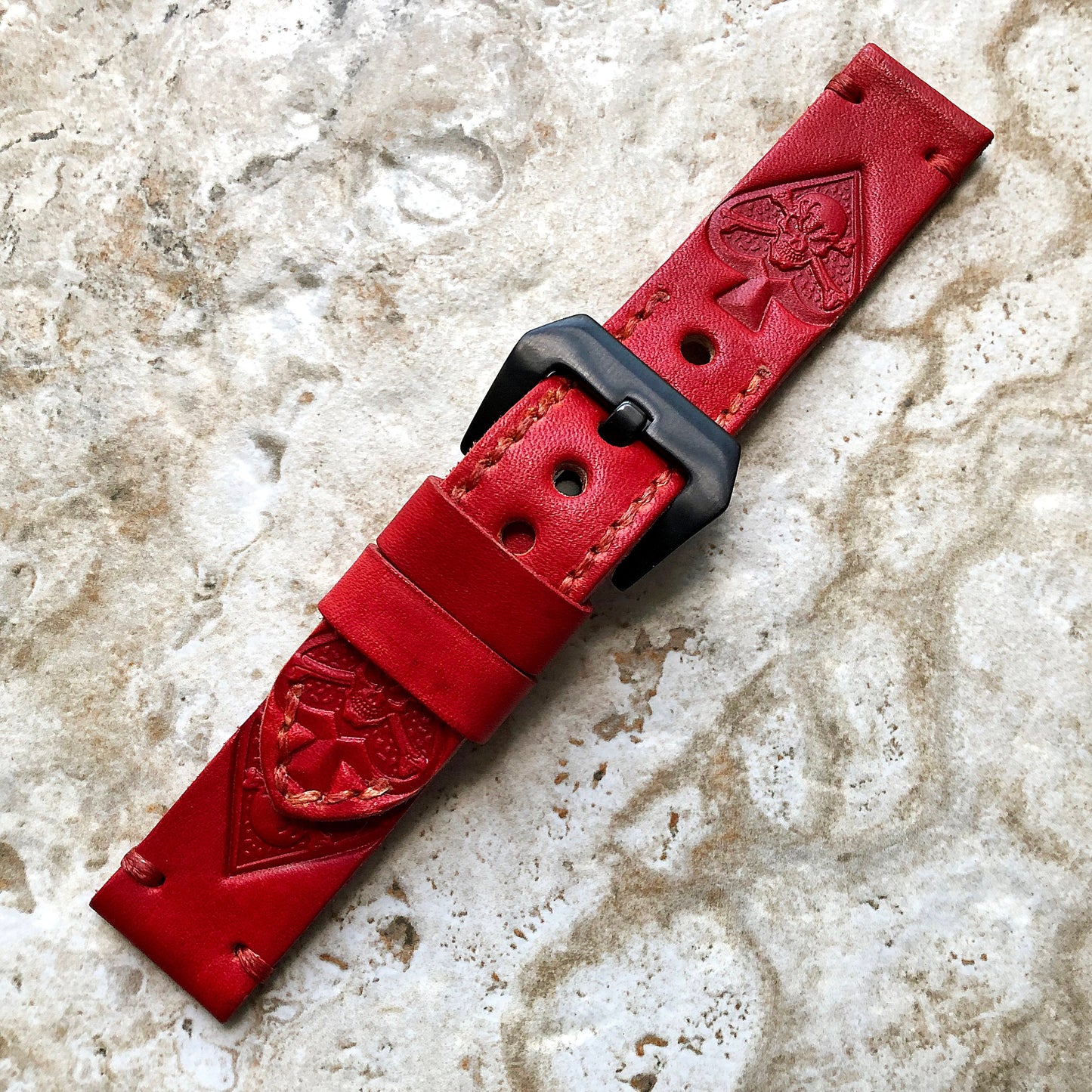 Ace of Spades Band 22mm 24mm 25mm Embossed Genuine Leather Compatible with Apple Watch Fitbit Versa 2 3 4 Sense 2 Ionic Handmade Strap
