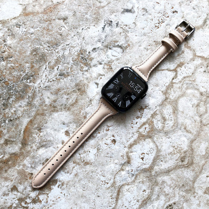 Apple Beige Smooth Slim Elegant Soft Leather Band Straps Bracelet for iWatch Ultra 2 49mm and 9 8 Series 41mm 45mm Case Handmade