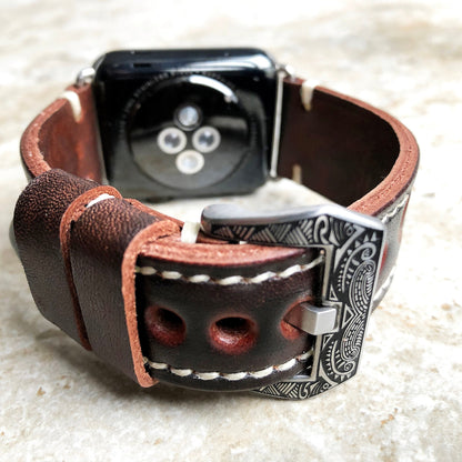 Apple Watch Virgo Zodiac Band Set for Ultra 2 9 8 7 6 SE 5 4 3 2 1 38mm 40 41 42 44 45mm 49mm Brown Leather Embossed Strap Bracelet Necklace