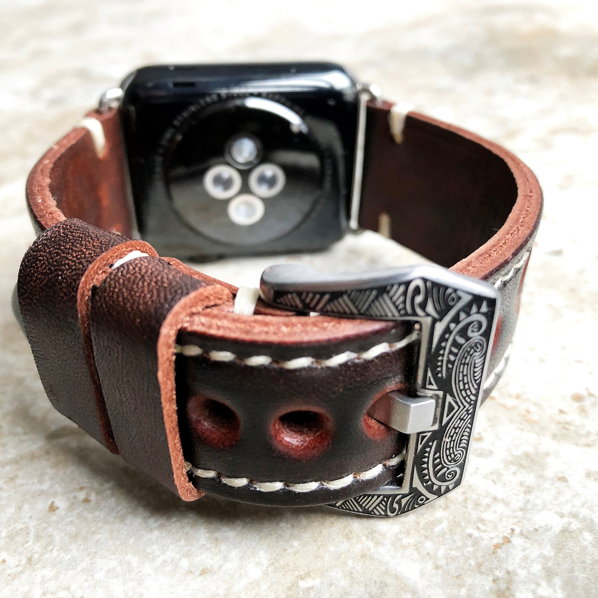 Apple Watch Taurus Zodiac Band Set for iWatch Ultra 2 49mm and 9 8 Series 41mm 45mm Case Brown Leather Tooled Embossed Strap and Necklace