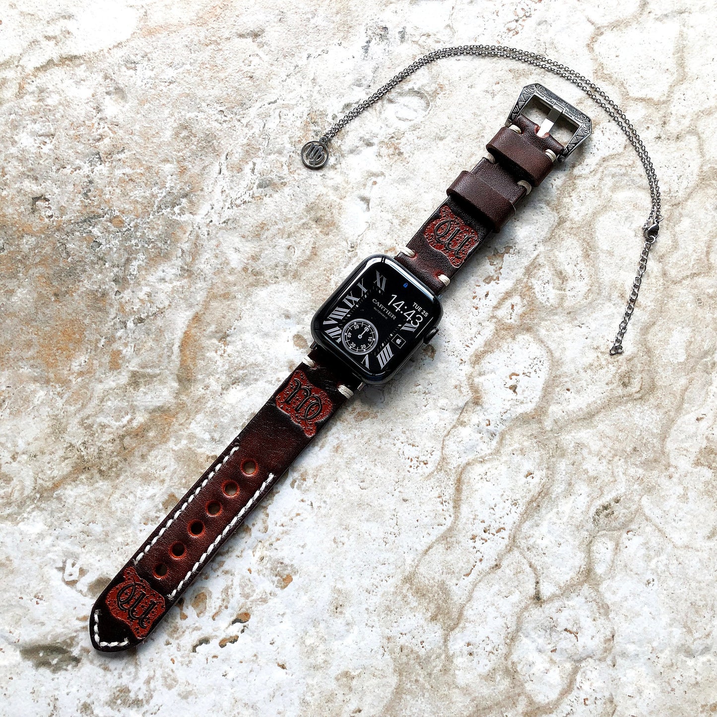 Apple Watch Virgo Zodiac Band Set for Ultra 2 9 8 7 6 SE 5 4 3 2 1 38mm 40 41 42 44 45mm 49mm Brown Leather Embossed Strap Bracelet Necklace