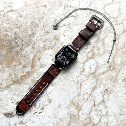 Apple Watch Virgo Zodiac Band Set for Ultra 2 9 8 7 6 SE 5 4 3 2 1 38mm 40 41 42 44 45mm 49mm Brown Leather Embossed Strap Bracelet Necklace