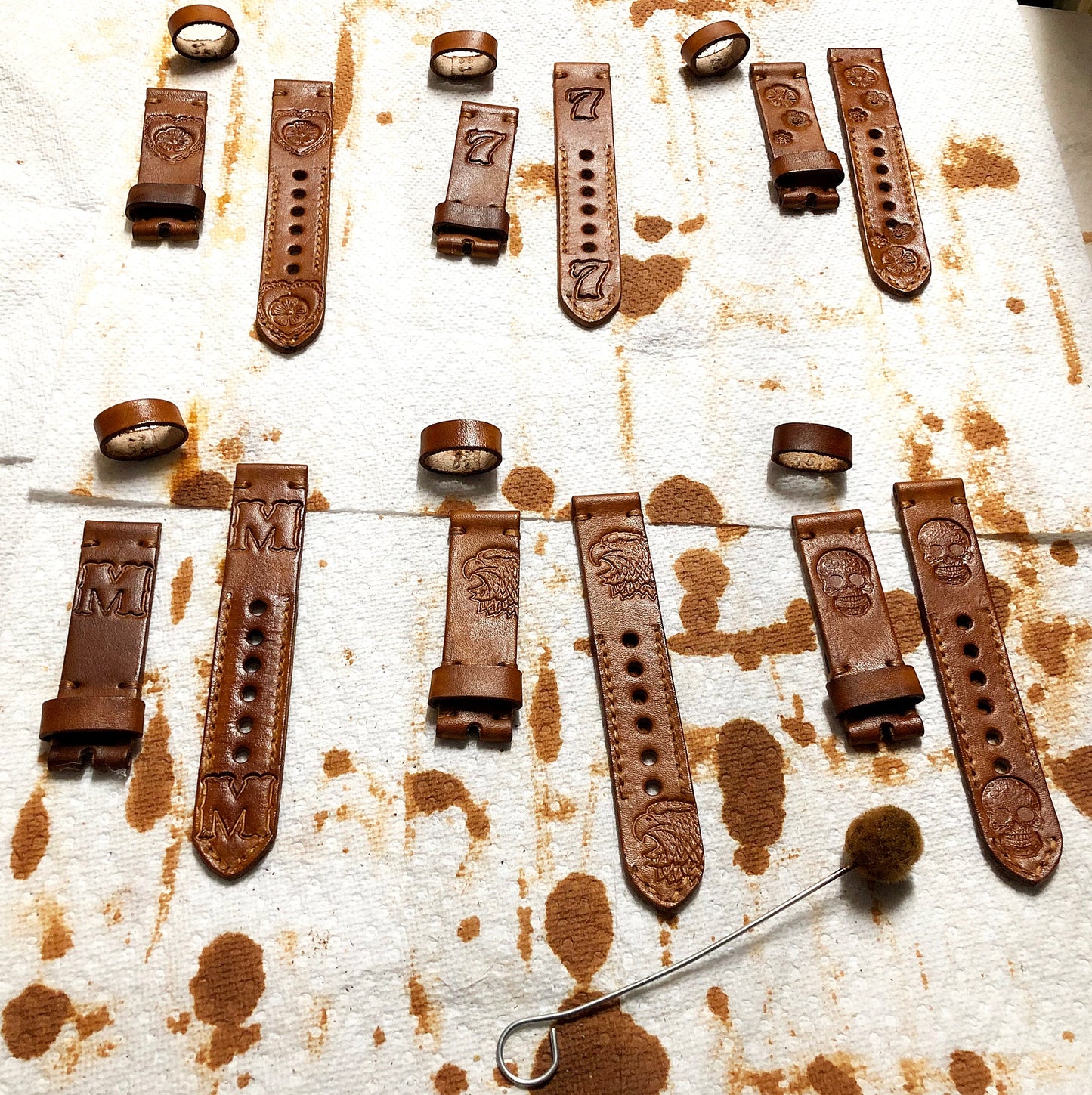 Band for Fitbit Versa 2 3 4 Sense 2 Heart Flower Tooled Embossed Brown Leather Strap Watch Bracelet Engraved Silver Rose Gold Black Finish