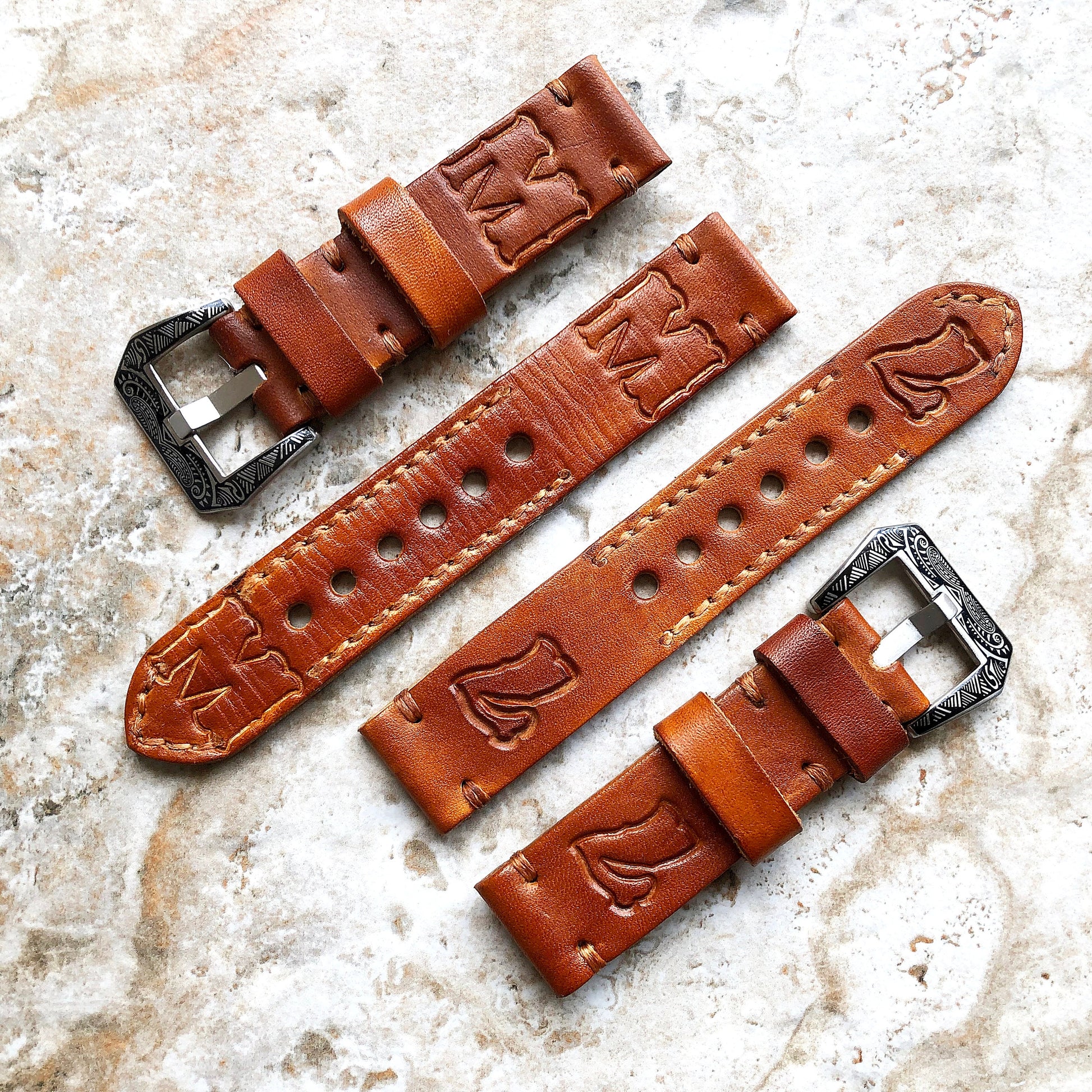 Bands for Fitbit Versa 2 3 4 Sense 2 Customizable Embossed Brown Leather Strap Watch Band Bracelet Engraved Silver Rose Gold Black Finish