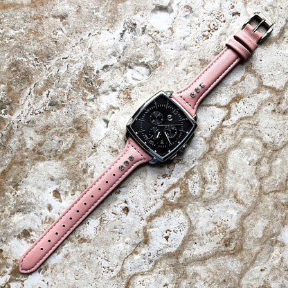 22mm Pink Leather and Crystals Slim Elegant Soft Watch Strap Band for Wrist Hand Watches - Quick Release Pins Included Easy Ready to Attach