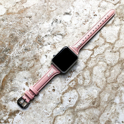 Apple Pink Leather with Crystals Slim Elegant Soft Band Strap Bracelet for iWatch All Series 38mm 40mm 41mm 42mm 44mm 45mm 49mm Case