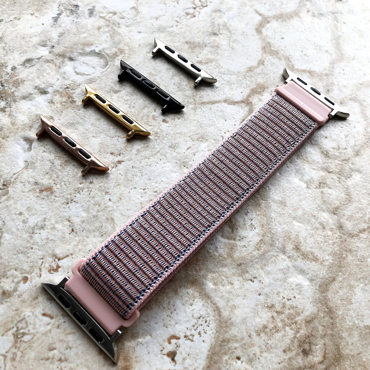 Apple Pink and Sand Band for iWatch Ultra 2 49mm and 9 8 Series 41mm 45mm Case Adjustable Sports Loop and Hook Strap Soft Nylon Weave