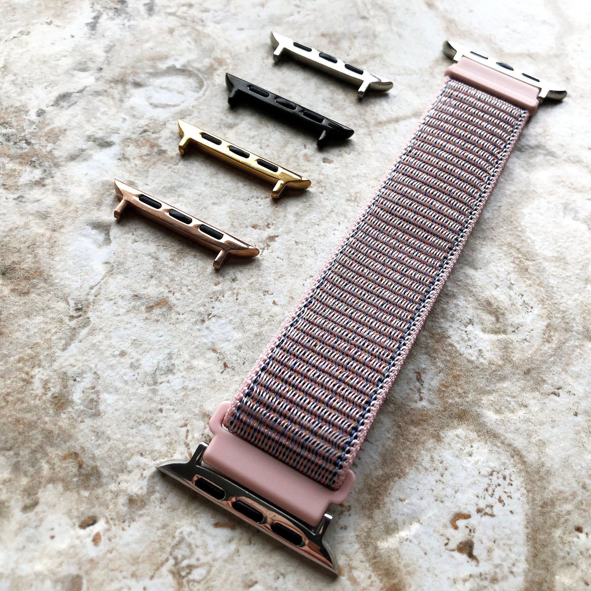 Apple Pink & Sand Band for iWatch Ultra 2 9 8 7 SE 6 5 4 3 2 1 38mm 40mm 41mm 42mm 44mm 45mm 49mm Sport Loop and Hook Strap Soft Nylon Weave