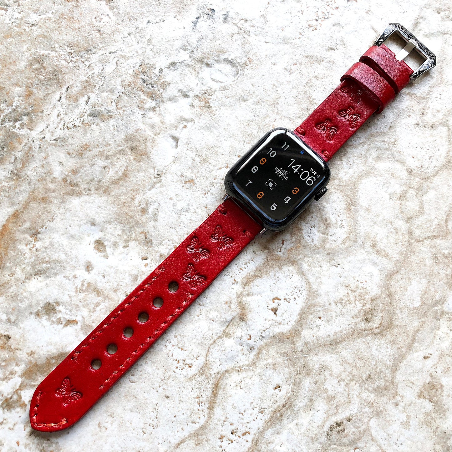 Apple Butterflies Band for iWatch All Series 38mm 40mm 41mm 42mm 44mm 45mm 49mm Tooled Embossed Handmade Genuine Leather Strap Bracelet