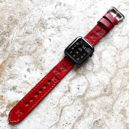 Apple Butterflies Band for iWatch All Series 38mm 40mm 41mm 42mm 44mm 45mm 49mm Tooled Embossed Handmade Genuine Leather Strap Bracelet