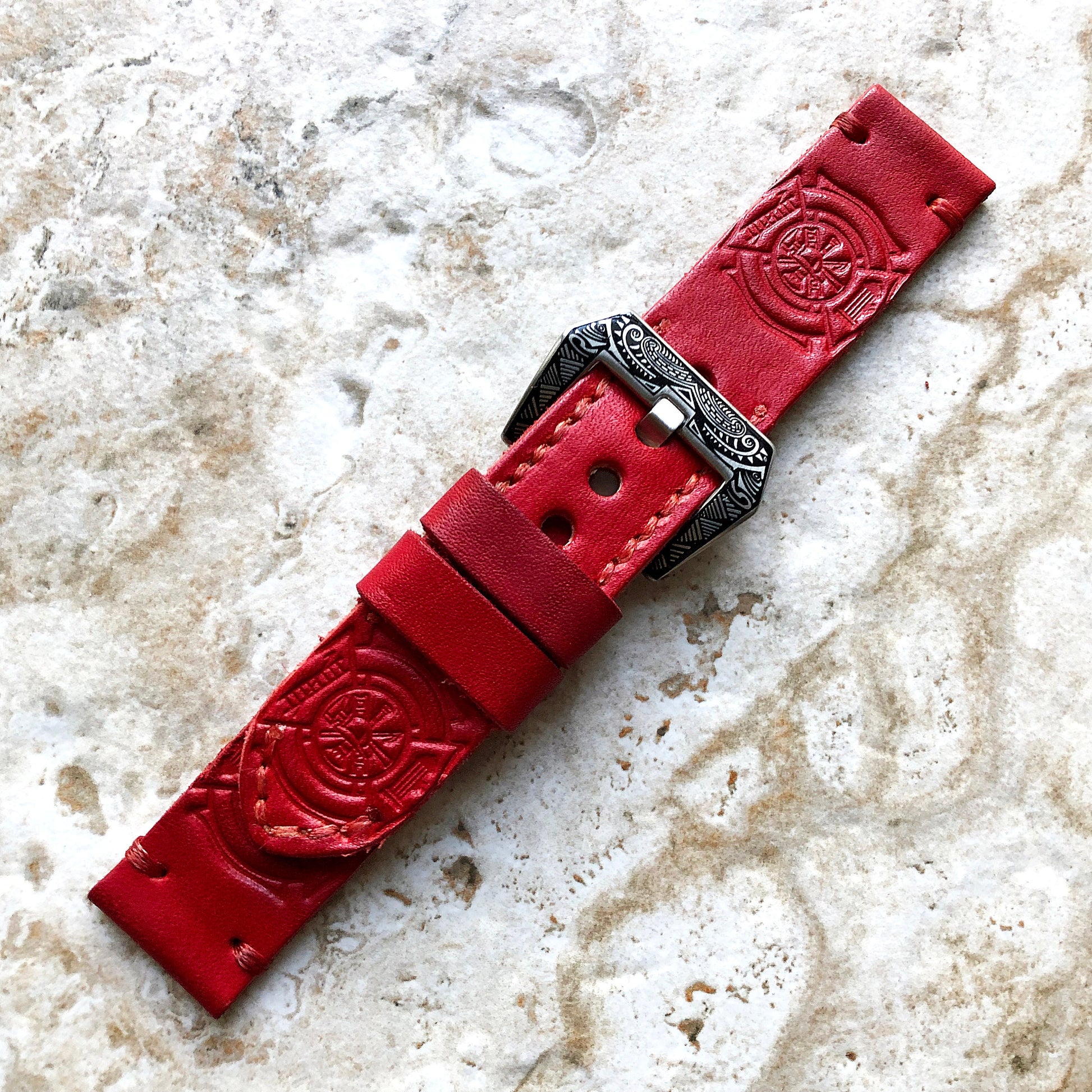 Firefighter Badge Band 22mm 24mm 25mm Tooled Embossed Genuine Leather Compatible with Apple Watch Fitbit Versa 2 3 4 Sense 2 Ionic Strap