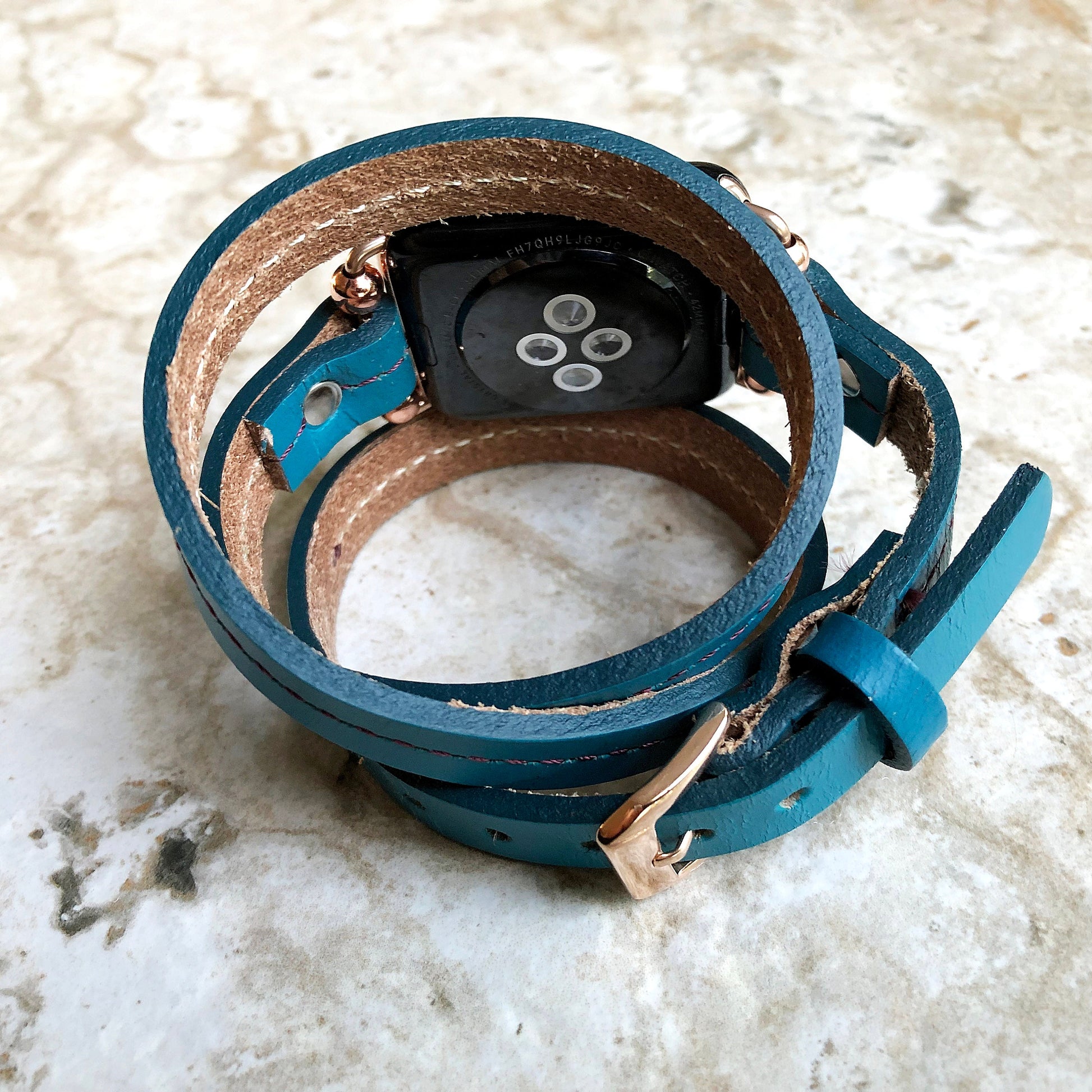 Apple New Blue Vintage Style Band for Watch Ultra 2 49mm and 9 8 Series 41mm 45mm Case Handmade Fashion Leather Strap Wrap Bracelet Crystals