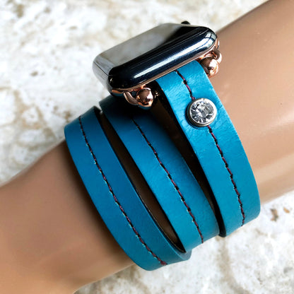 Apple New Blue Vintage Style Band for iWatch All Series 38mm 40mm 41mm 42mm 44mm 45mm 49mm Fashion Leather Strap Wrap Bracelet Crystals