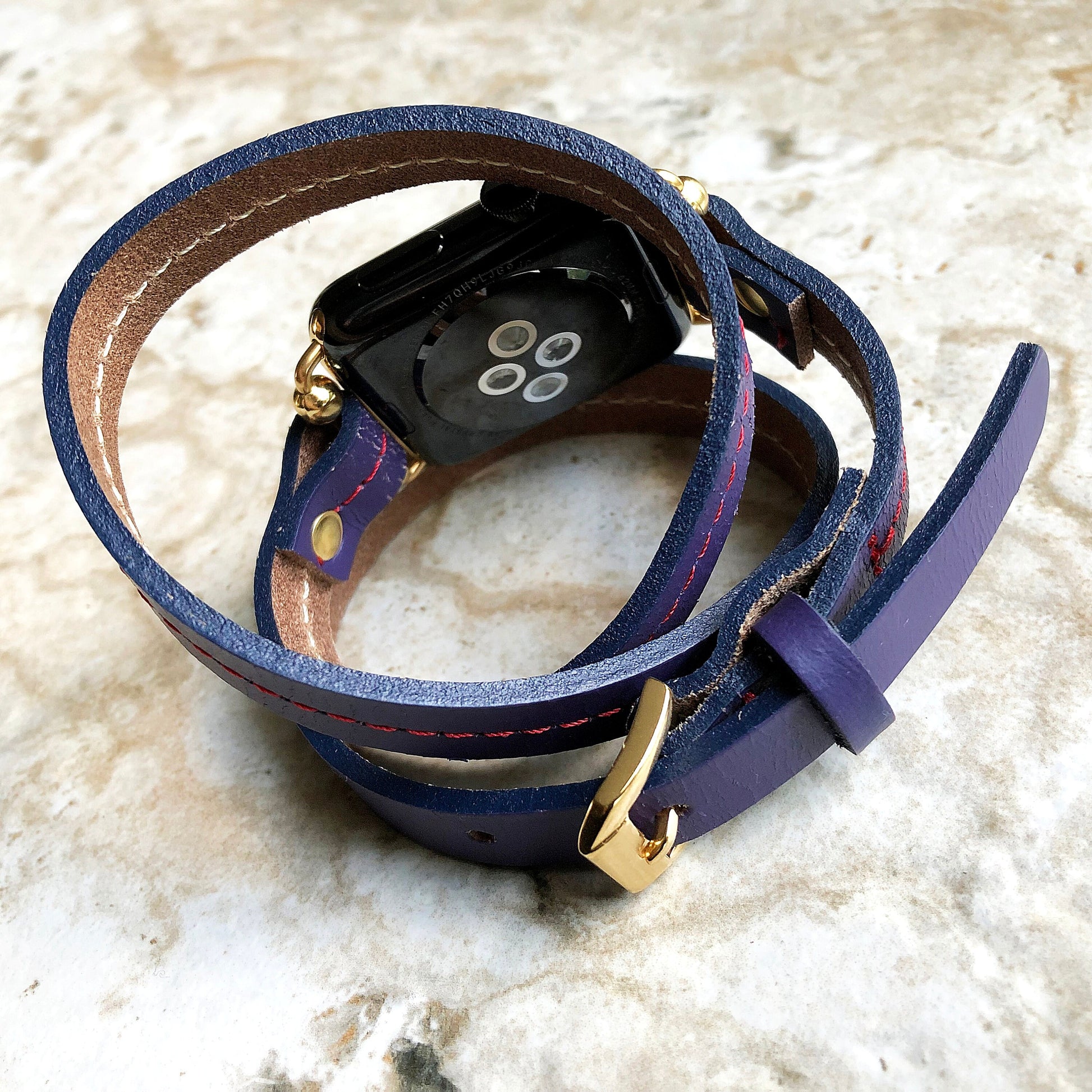 Apple New Purple Vintage Style Band for iWatch Ultra 2 49mm and 9 8 Series 41mm 45mm Case Handmade Leather Strap Wrap Bracelet Crystals