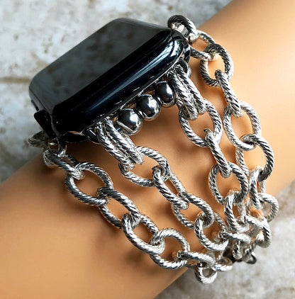 Apple Watch Bracelet Band for iWatch Ultra 2 49mm and 9 8 Series 41mm 45mm Case Twisted Wire Pattern Links Chain Handmade Jewelry Strap
