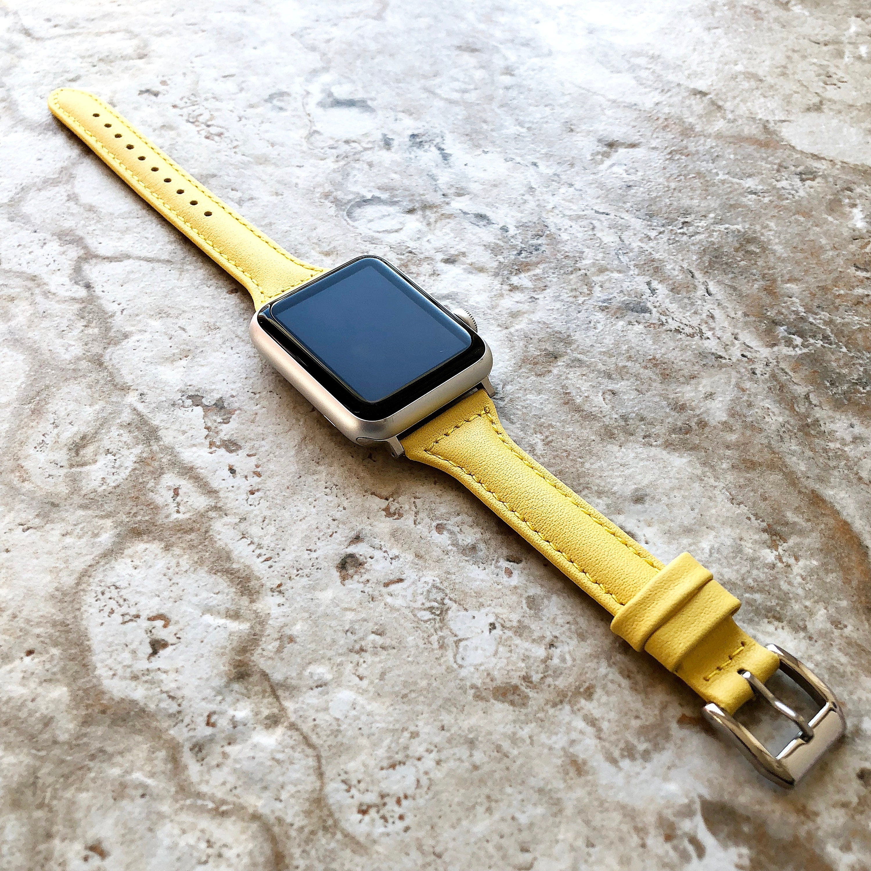 Apple Yellow Color Band for iWatch Ultra 2 49mm and 9 8 Series 41mm 45mm Case Slim Handmade Elegant Soft Leather Straps Bracelet