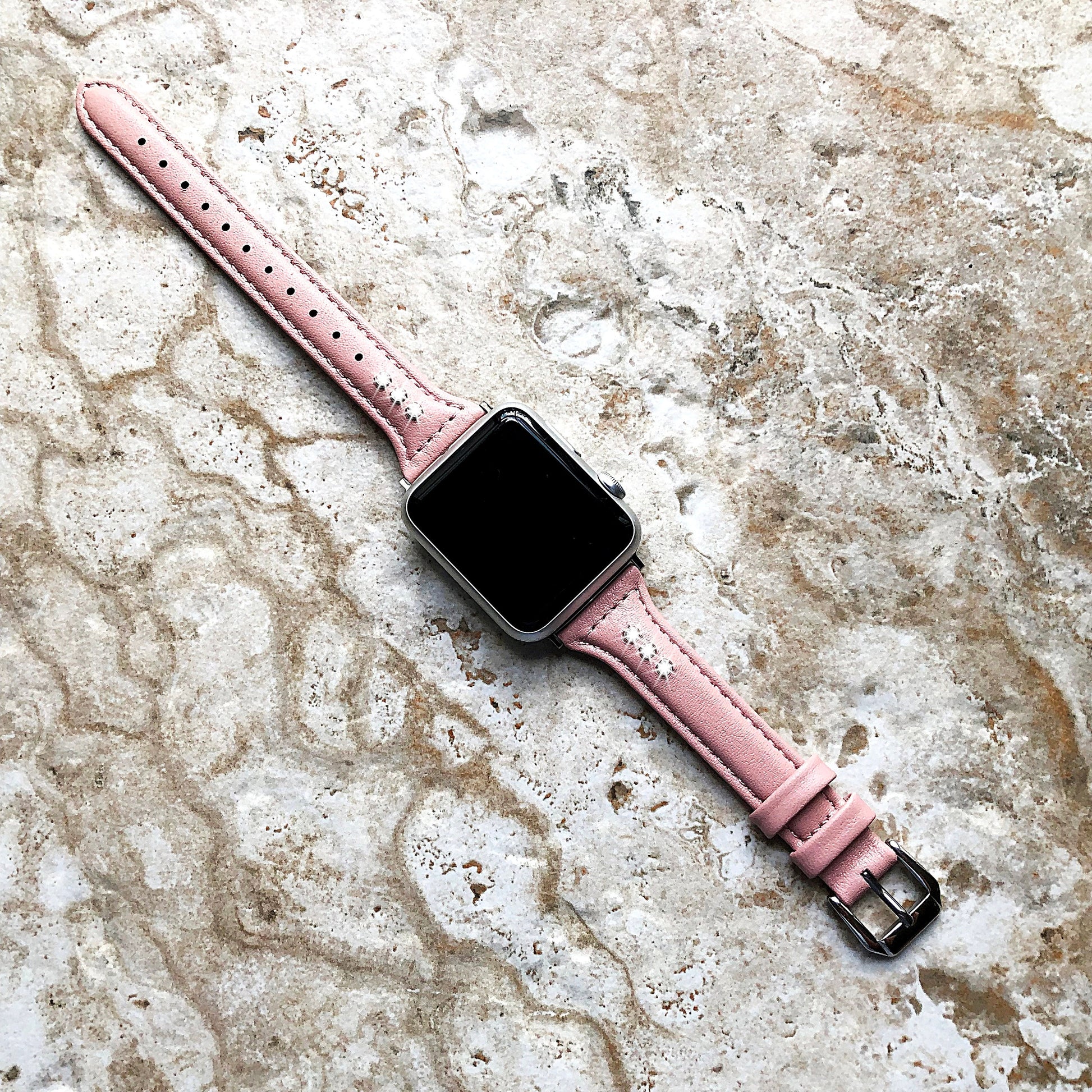 Apple Watch Pink with Crystals Band for iWatch Ultra 2 49mm and 9 8 Series 41mm 45mm Case Slim Elegant Soft Leather Strap Bracelet