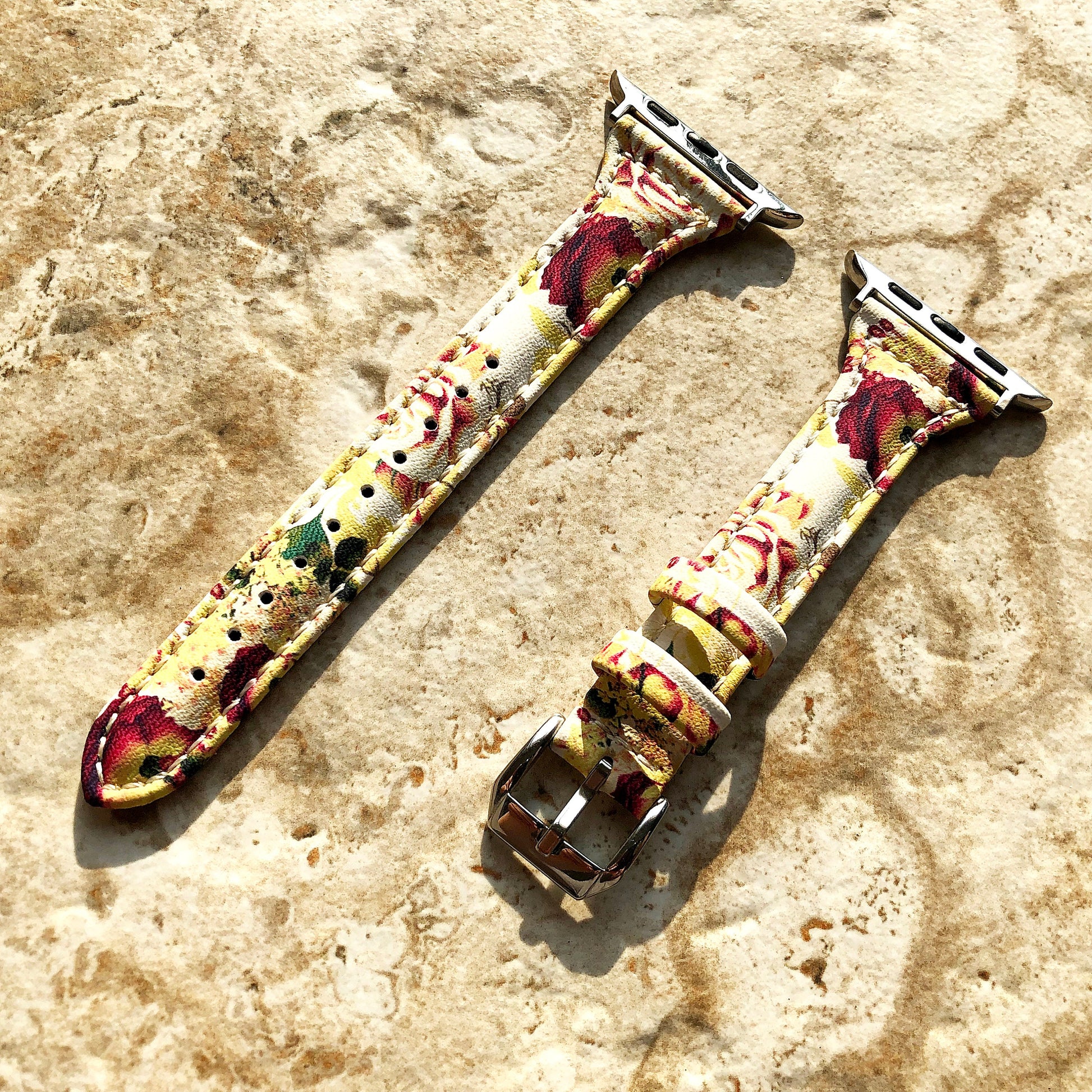 Apple Watch Bouquet Roses Band for iWatch Ultra 2 49mm and 9 8 Series 41mm 45mm Case Slim Handmade Elegant Leather Straps Bracelet
