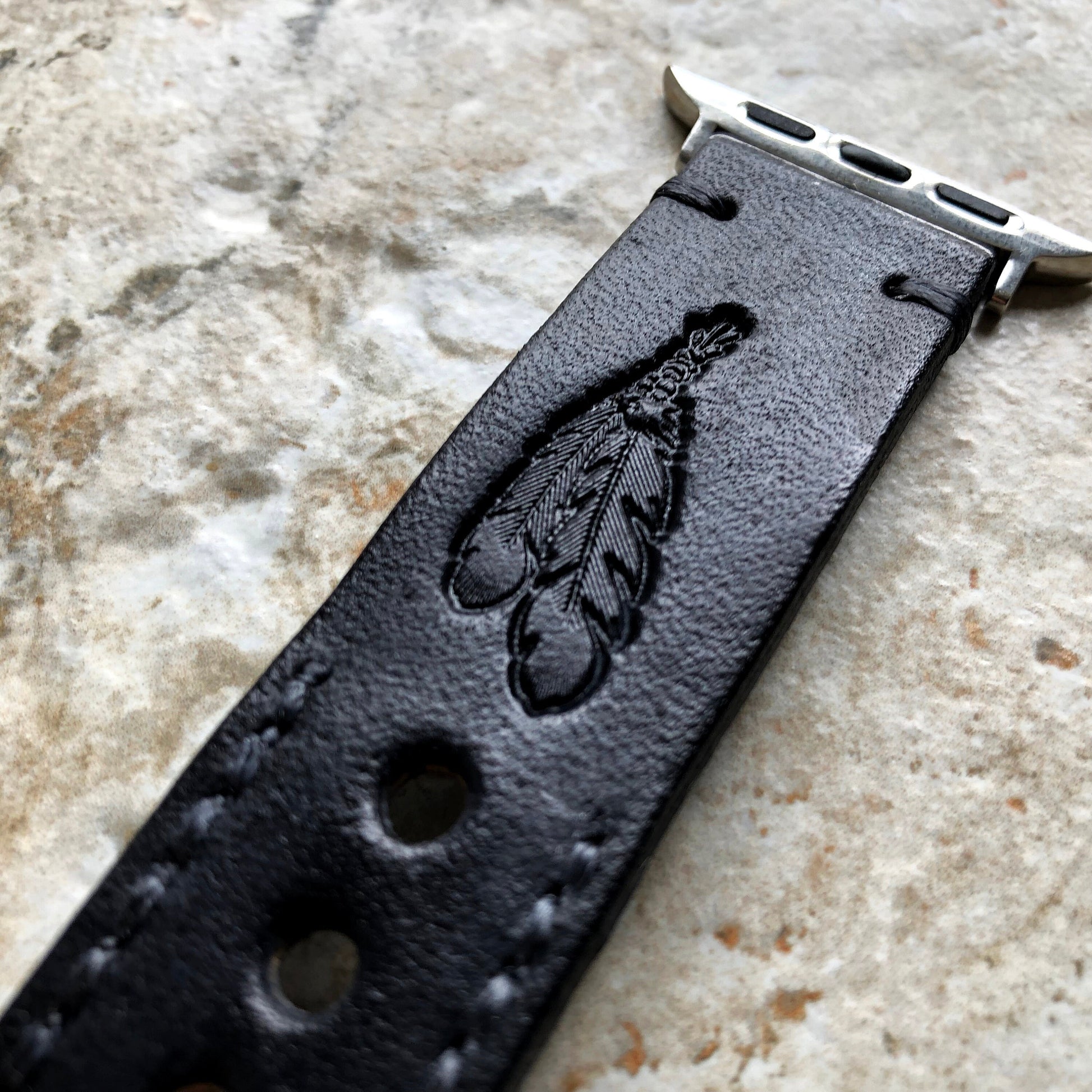Feathers Spirit Band 22mm 24mm 25mm Embossed Genuine Leather Compatible with Apple Watch Fitbit Versa 2 3 4 Sense 2 Ionic Handmade Strap