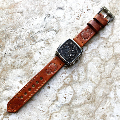 Fancy Skull Band 22mm 24mm 25mm Tooled Embossed Genuine Leather Compatible with Apple Watch Fitbit Versa 2 3 4 Sense 2 Ionic Handmade Strap