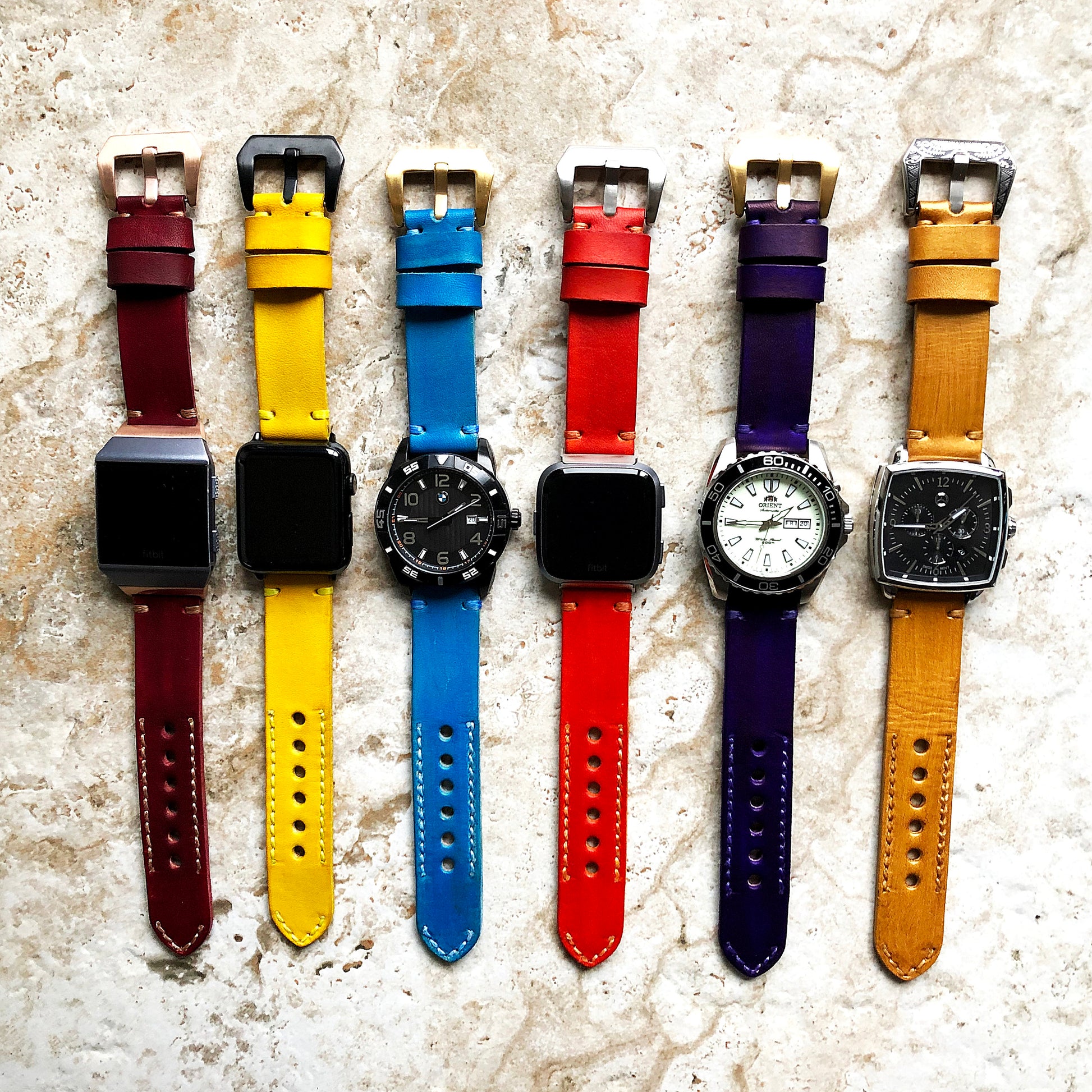 Burgundy Red Band 22mm 24mm 25mm Leather Compatible with Apple Watch Ultra 2 9 8 7 SE 6 5 4 3 2 1 Fitbit Versa 2 3 4 Sense 2 Ionic Strap