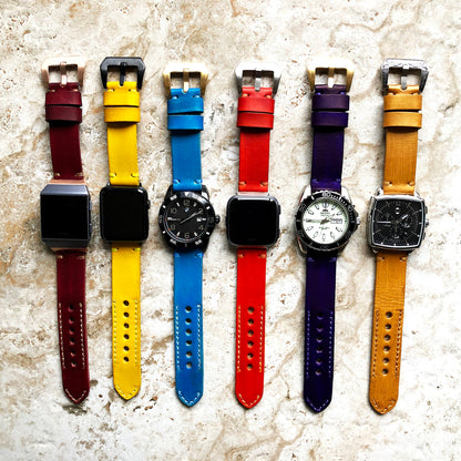 Burgundy Red Band 22mm 24mm 25mm Leather Compatible with Apple Watch Ultra 2 9 8 7 SE 6 5 4 3 2 1 Fitbit Versa 2 3 4 Sense 2 Ionic Strap
