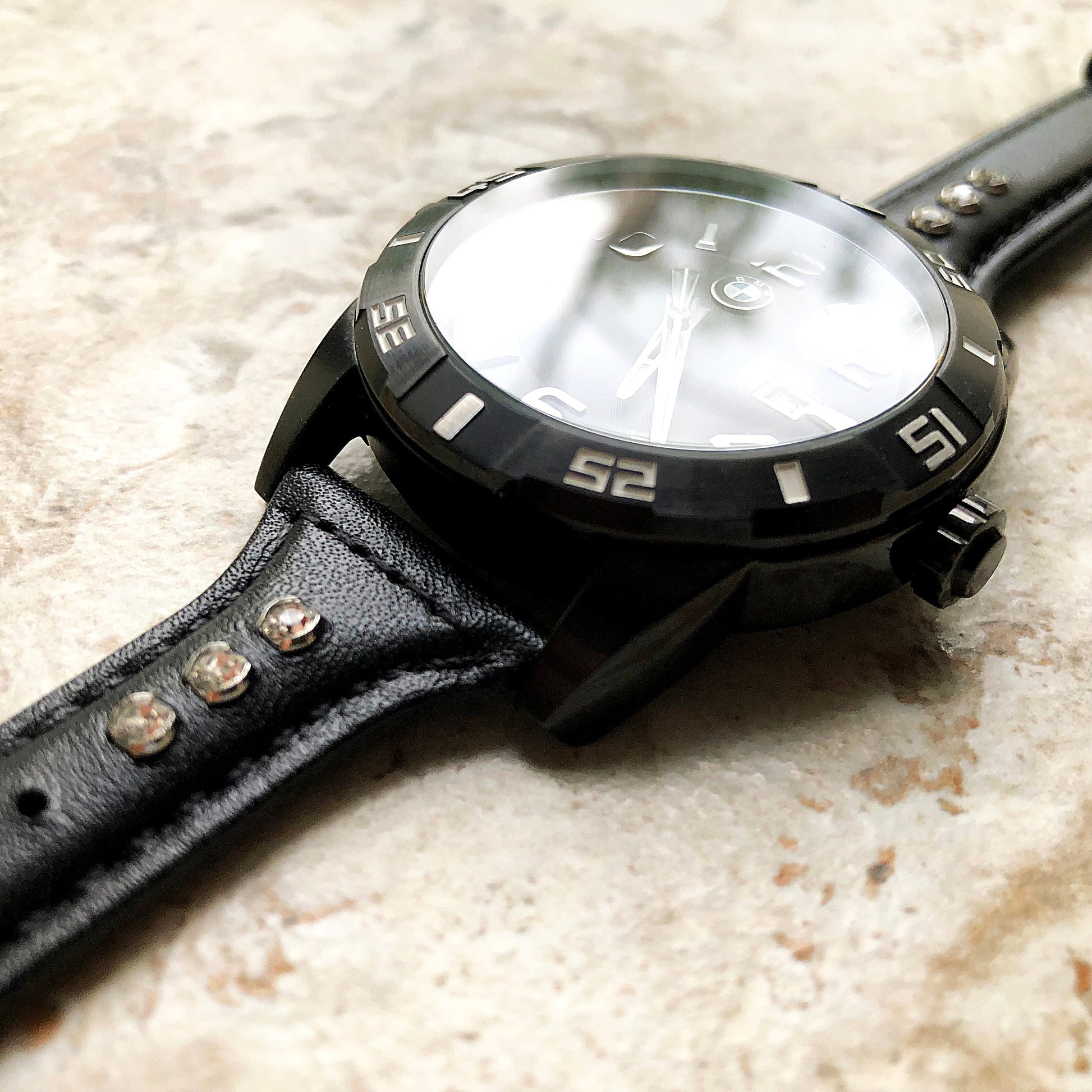 22mm Black Leather and Crystals Slim Elegant Soft Watch Strap Band for Wrist Hand Watches - Quick Release Pins Included Easy Ready to Attach