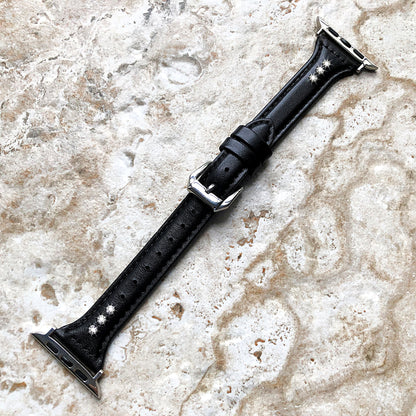 Apple Black Leather and Crystals Slim Elegant Soft Band Strap Bracelet for iWatch All Series 38mm 40mm 41mm 42mm 44mm 45mm 49mm Case