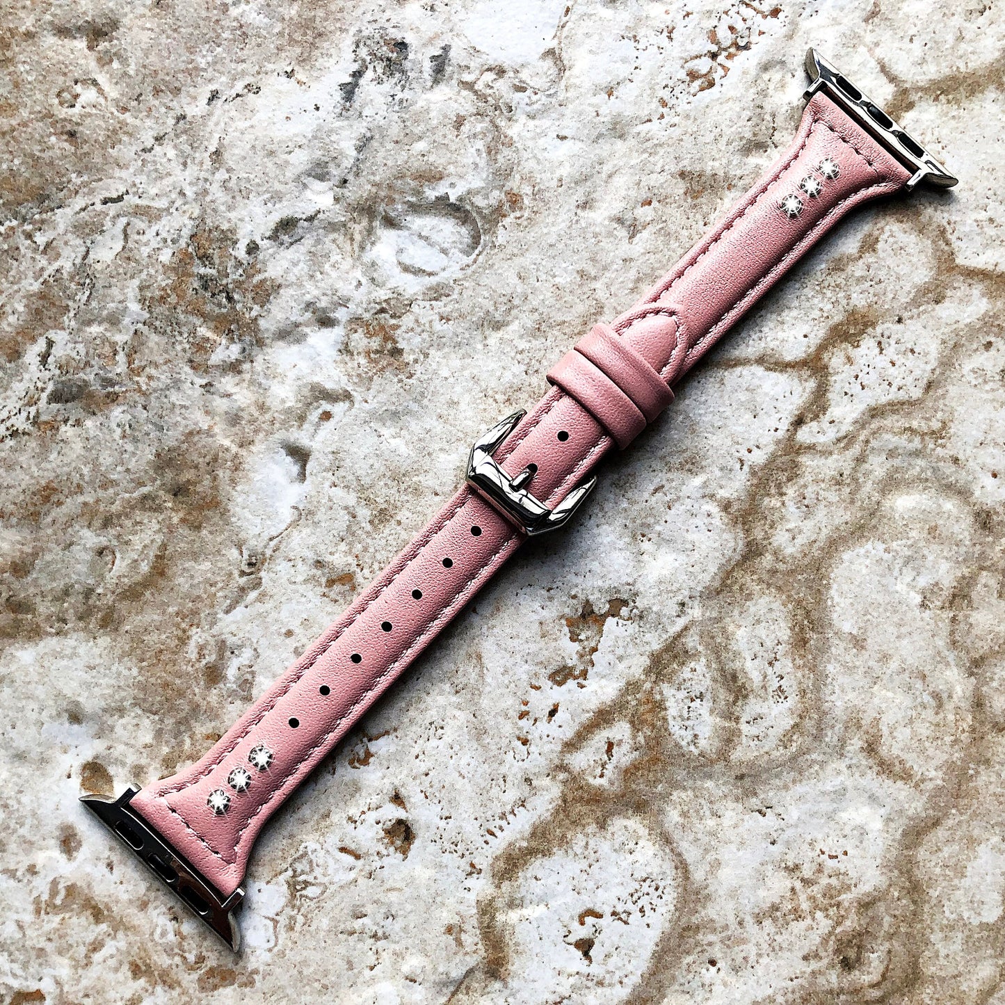 Apple Pink Leather with Crystals Slim Elegant Soft Band Strap Bracelet for iWatch All Series 38mm 40mm 41mm 42mm 44mm 45mm 49mm Case