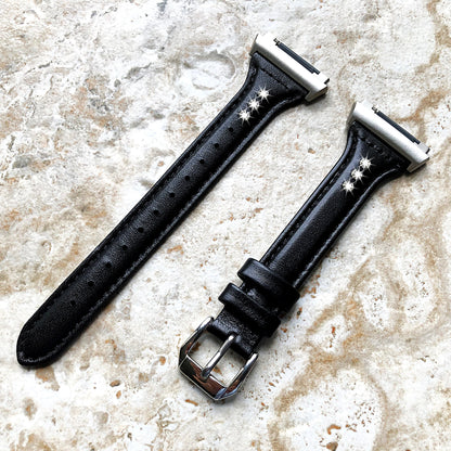 Fitbit Ionic Black Leather & Crystals Slim Elegant Soft Band Strap Bracelet for Smartwatch Quick Release Adapters in Silver Rose Gold Black