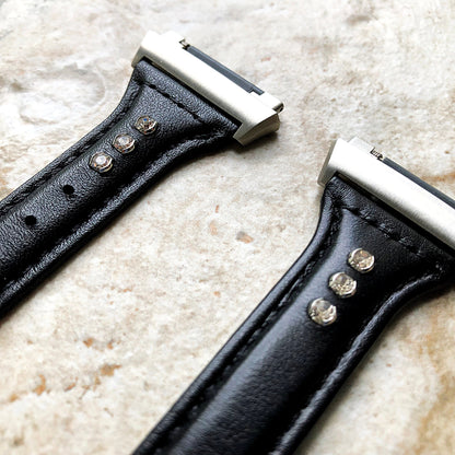 Fitbit Ionic Black Leather & Crystals Slim Elegant Soft Band Strap Bracelet for Smartwatch Quick Release Adapters in Silver Rose Gold Black