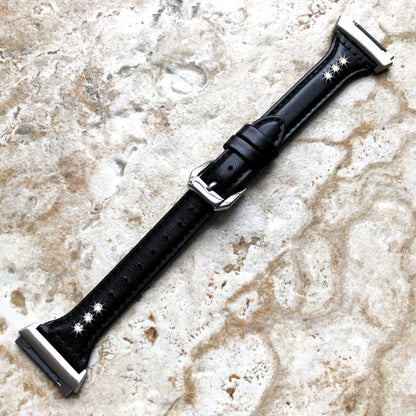 Fitbit Ionic Black Leather & Crystals Slim Elegant Soft Band Strap Bracelet for Smartwatch Quick Release Adapters in Silver Rose Gold Black