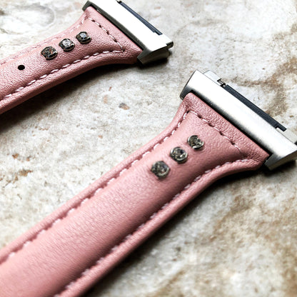 Fitbit Ionic Pink Leather & Crystals Slim Elegant Soft Band Strap Bracelet for Smartwatch Quick Release Adapters in Silver Rose Gold Black