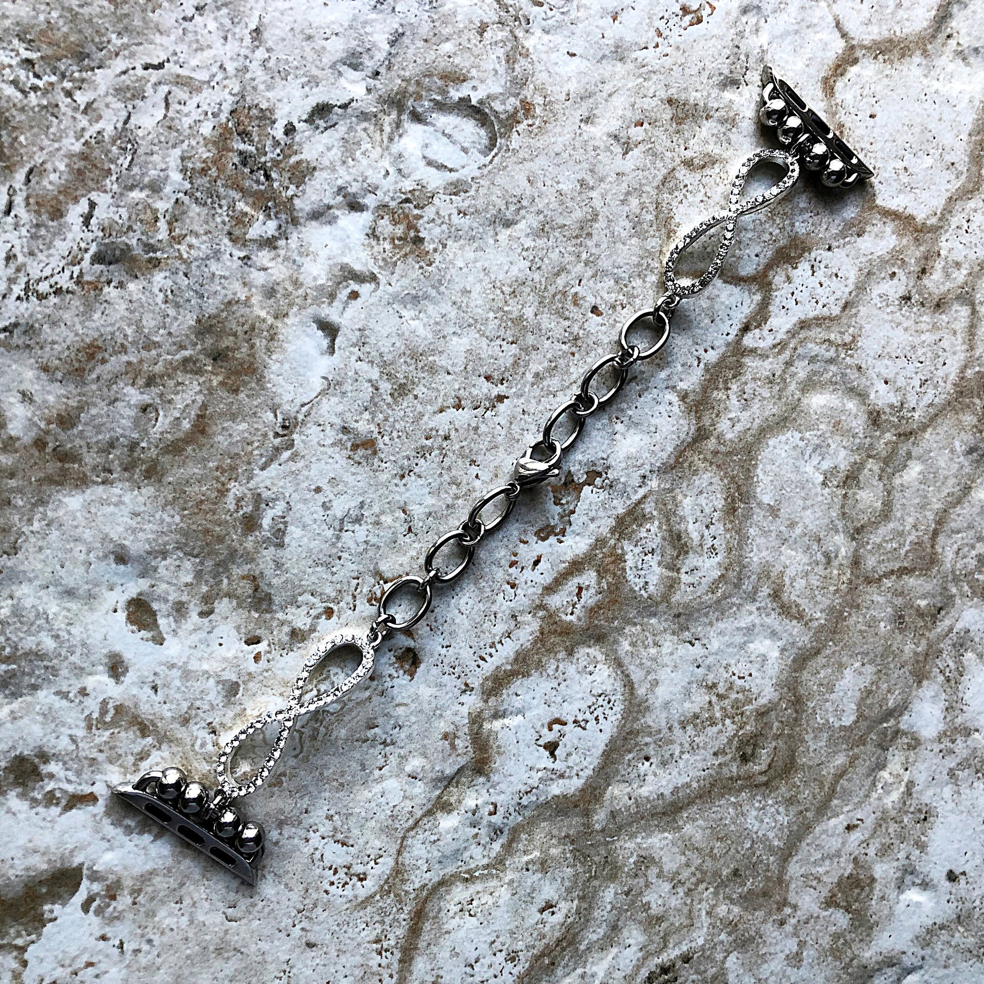 Apple Watch Ultra 2 49mm and 9 8 Series 41mm 45mm Case Infinity Symbols with Crystals Bracelet Band Stainless Steel and Brass Jewelry Strap