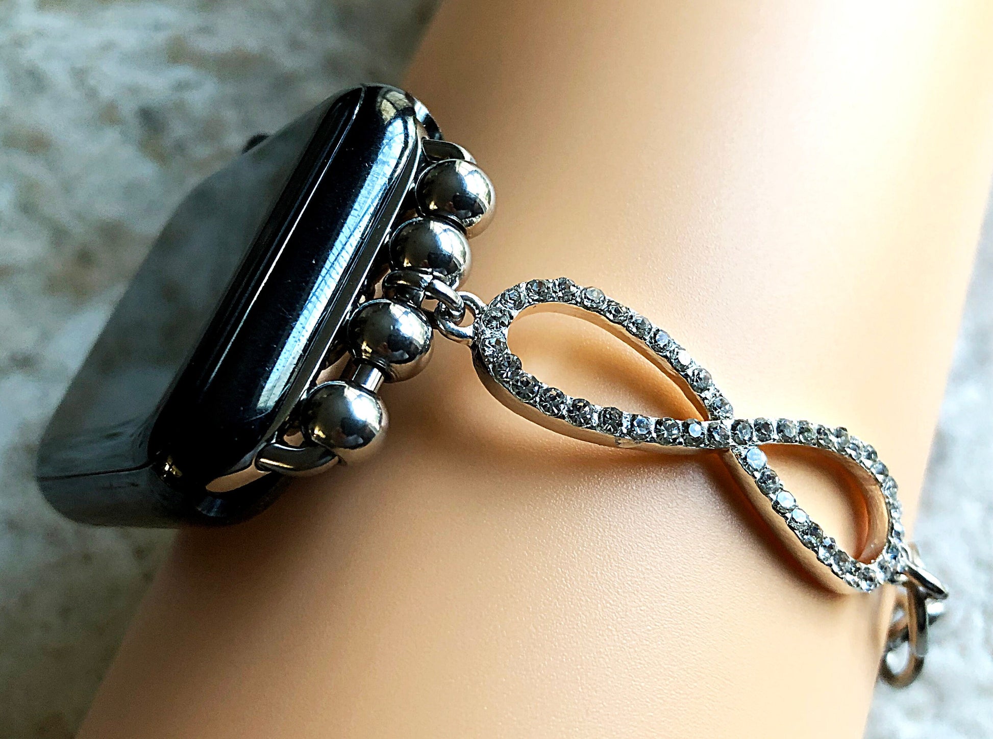 Apple Watch Ultra 2 49mm and 9 8 Series 41mm 45mm Case Infinity Symbols with Crystals Bracelet Band Stainless Steel and Brass Jewelry Strap