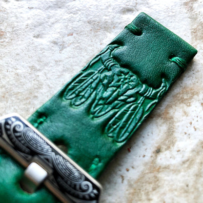 Buffalo Skull Band 22mm 24mm 25mm Embossed Genuine Leather Compatible with Apple Watch Fitbit Versa 2 3 4 Sense 2 Ionic Handmade Strap