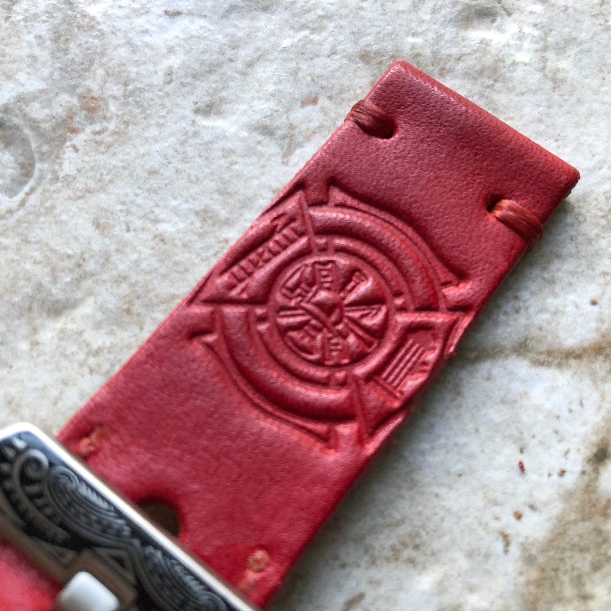 Firefighter Badge Band 22mm 24mm 25mm Tooled Embossed Genuine Leather Compatible with Apple Watch Fitbit Versa 2 3 4 Sense 2 Ionic Strap