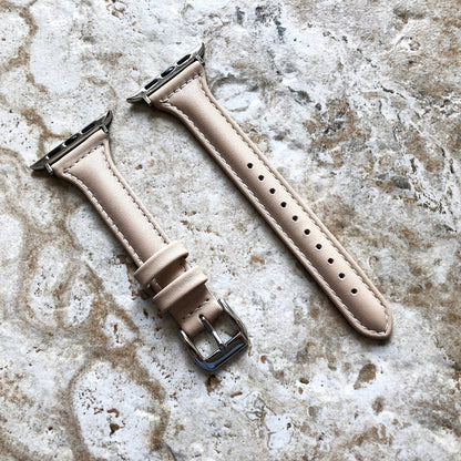 Apple Watch Beige Color Band for iWatch Ultra 2 49mm and 9 8 Series 41mm 45mm Case Slim Handmade Elegant Soft Leather Strap Bracelet