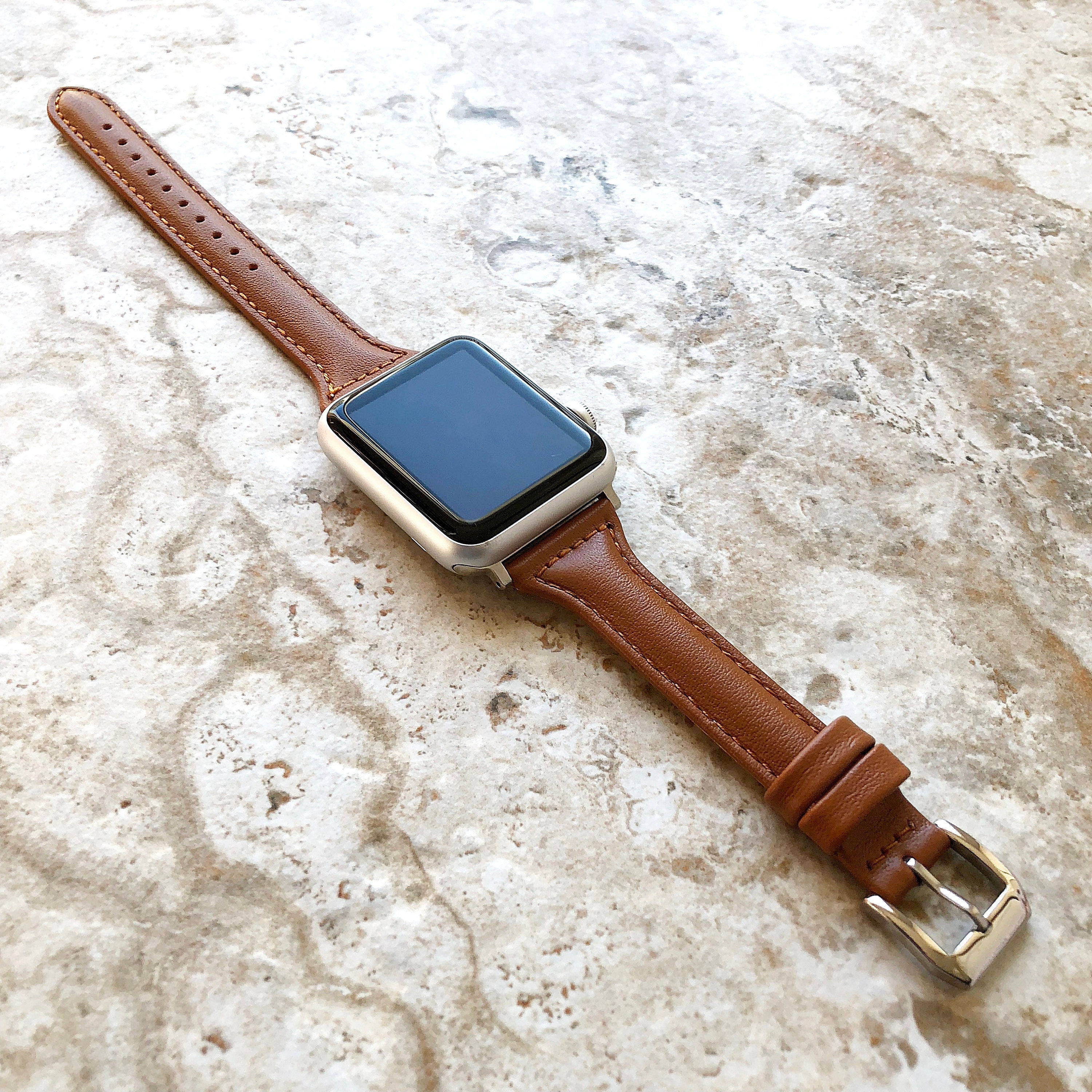 Apple Brown Color Band for iWatch All Series 38mm 40mm 41mm 42mm 44mm 45mm 49mm Case Slim Elegant Soft Leather Strap Bracelet