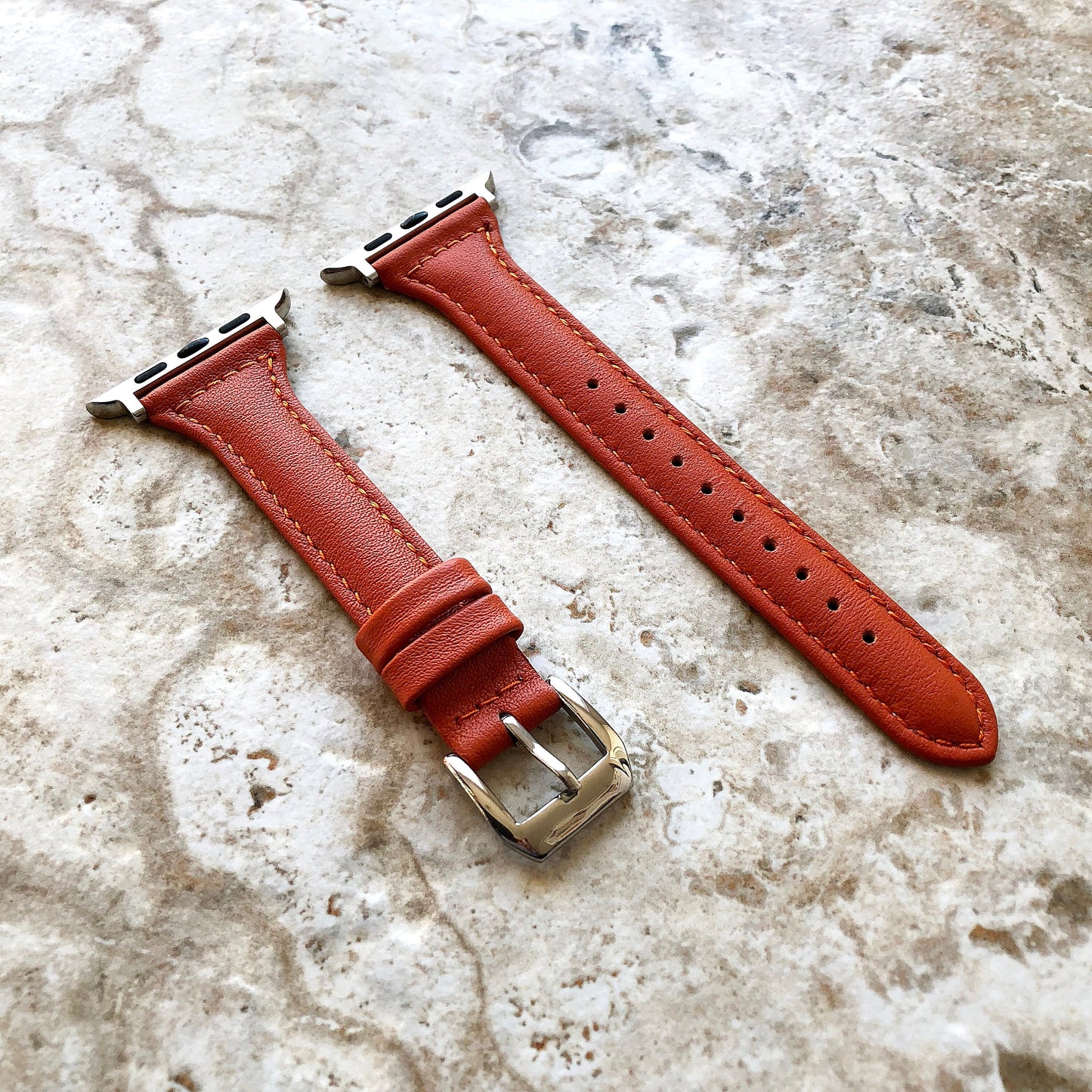 Apple Dark Orange Color Band for iWatch All Series 38mm 40mm 41mm 42mm 44mm 45mm 49mm Case Slim Elegant Soft Leather Straps Bracelet