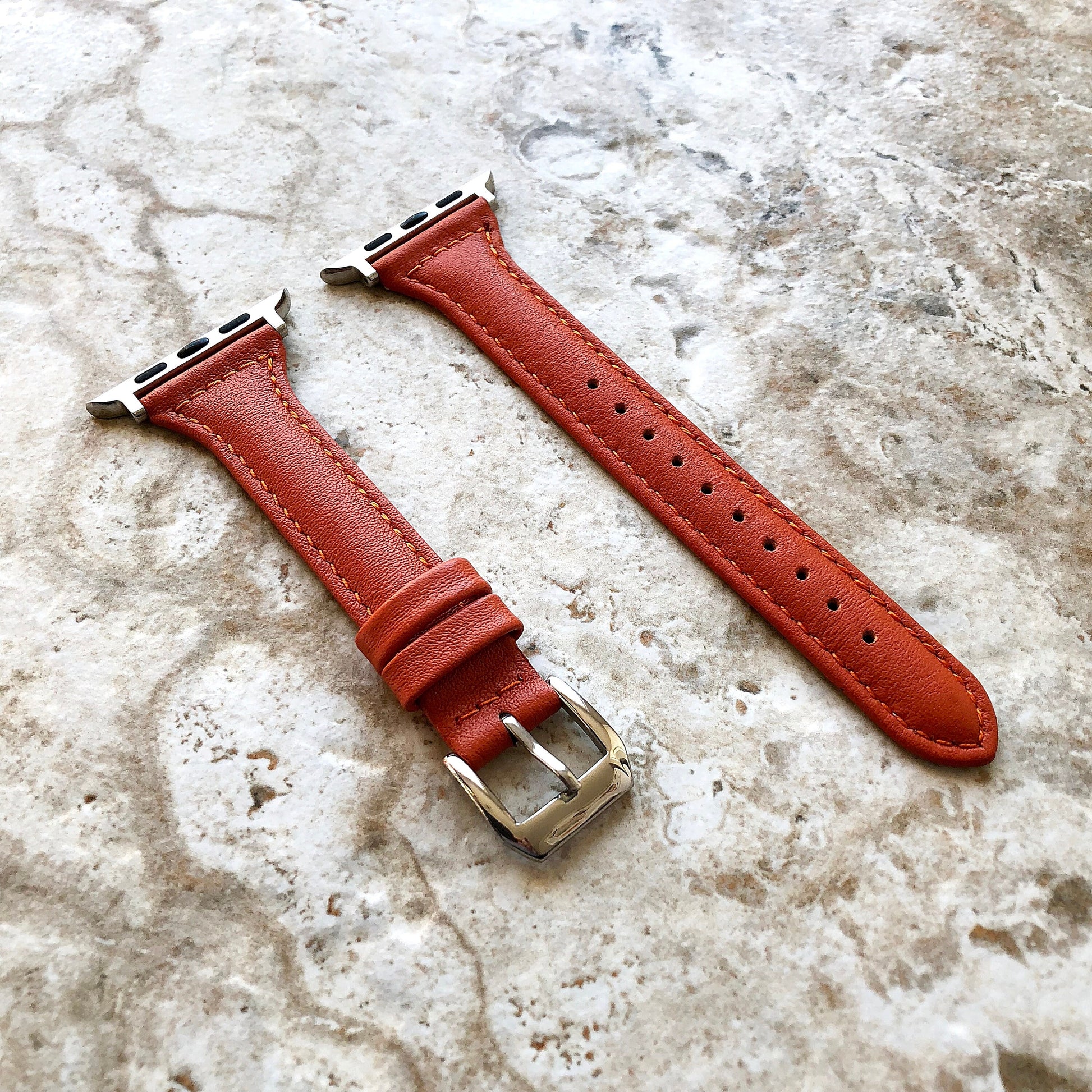 Apple Dark Orange Color Band for iWatch All Series 38mm 40mm 41mm 42mm 44mm 45mm 49mm Case Slim Elegant Soft Leather Straps Bracelet