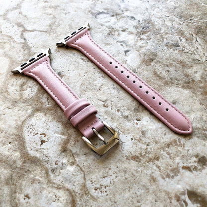Apple Pink Color Band for iWatch All Series 38mm 40mm 41mm 42mm 44mm 45mm 49mm Case Slim Elegant Soft Leather Strap Bracelet