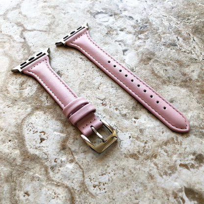 Apple Pink Color Band for iWatch Ultra 2 49mm and 9 8 Series 41mm 45mm Case Slim Handmade Elegant Soft Leather Strap Bracelet
