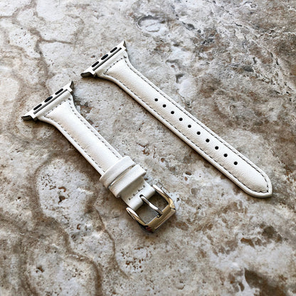 Apple White Color Band for iWatch All Series 38mm 40mm 41mm 42mm 44mm 45mm 49mm Slim Elegant Soft Leather Strap Handmade Bracelet