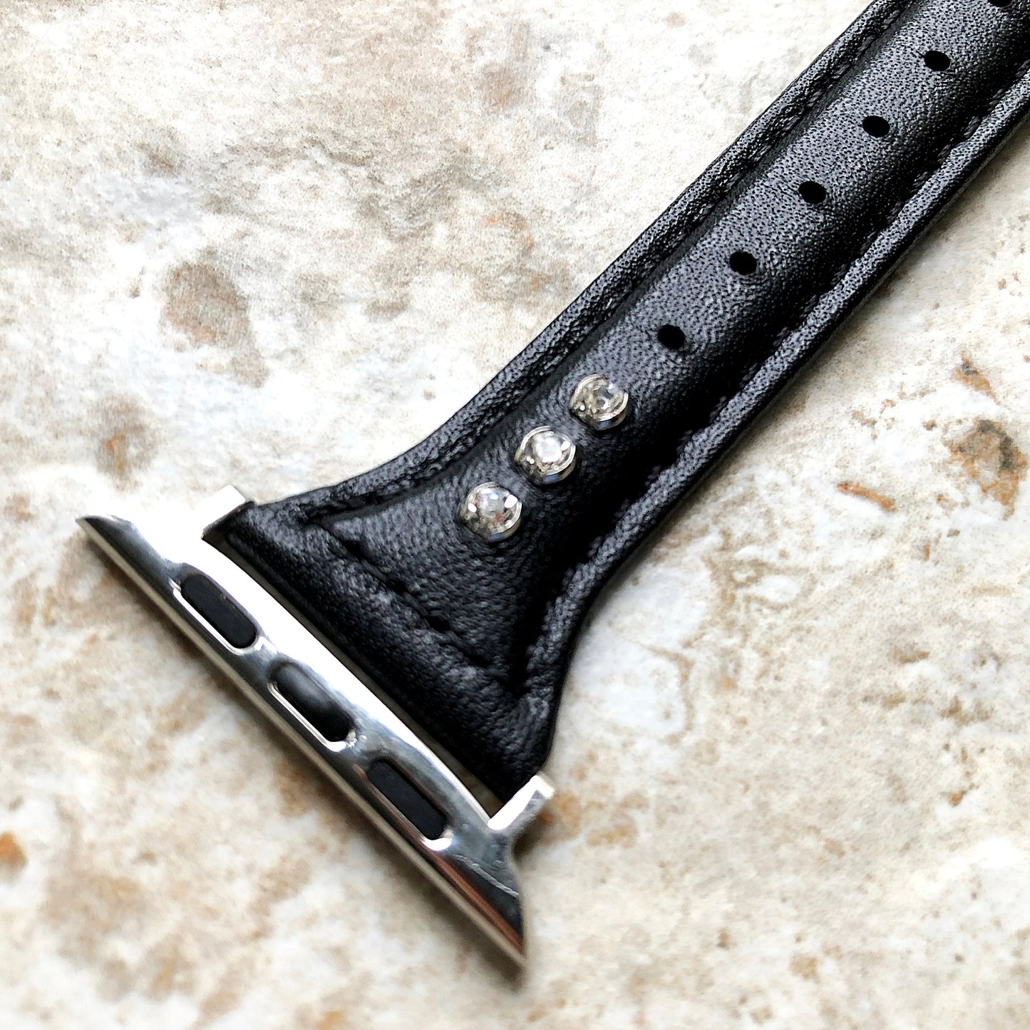 Apple Black and Crystals Band for iWatch All Series 38mm 40mm 41mm 42mm 44mm 45mm 49mm Case Slim Elegant Soft Leather Straps Bracelet
