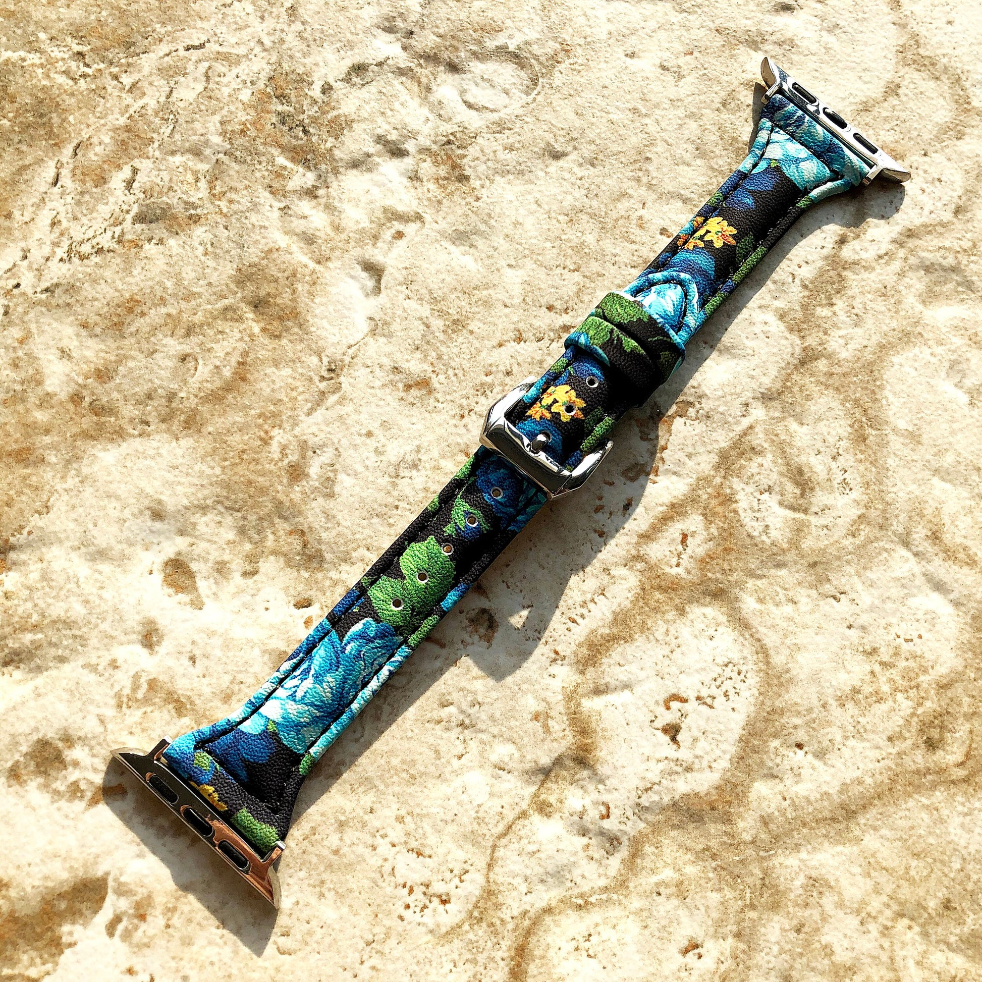 Apple Watch Blue Roses Band for All Series iWatch 38mm 40mm 41mm 42mm 44mm 45mm 49mm Slim Elegant Soft Leather Straps Bracelet