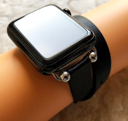 Apple Gray Twice Wrap Around Wrist Leather Band for iWatch Ultra 2 49mm and 9 8 Series 41mm 45mm Case Handmade Double Bracelet Strap